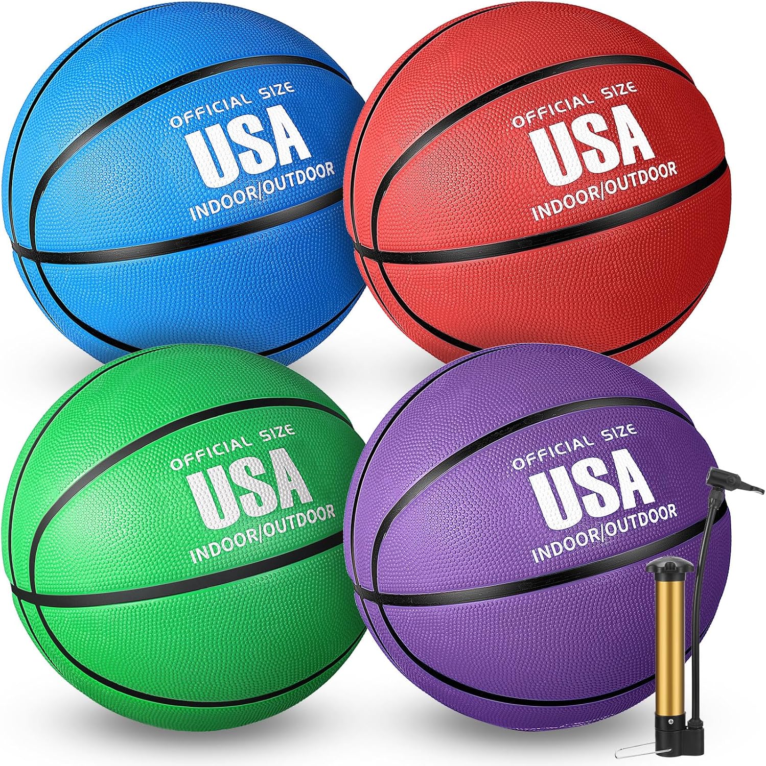 Libima 4 Pcs Rubber Basketball with Pump Official Indoor Outdoor Basketball Sport Gift for Game Practice Training Kids Teens Adults Streetbballs